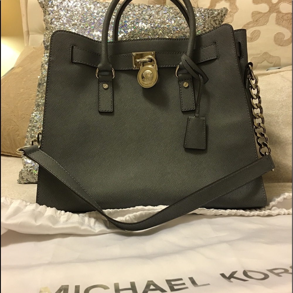 MICHAEL KORS HEATHER GREY LARGE LEATHER TOTE - Picture 7 of 8